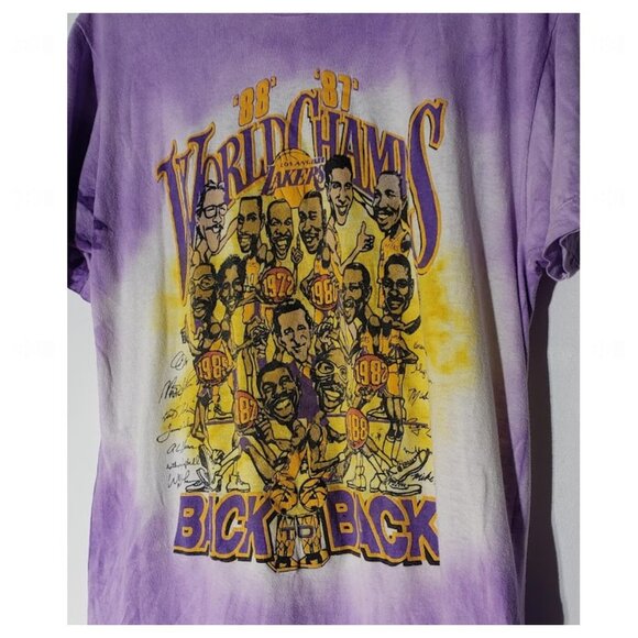 Vintage RARE Purple Yellow Tie Dye Lakers 87' 88' Back to Back Championship Tee - Picture 4 of 4